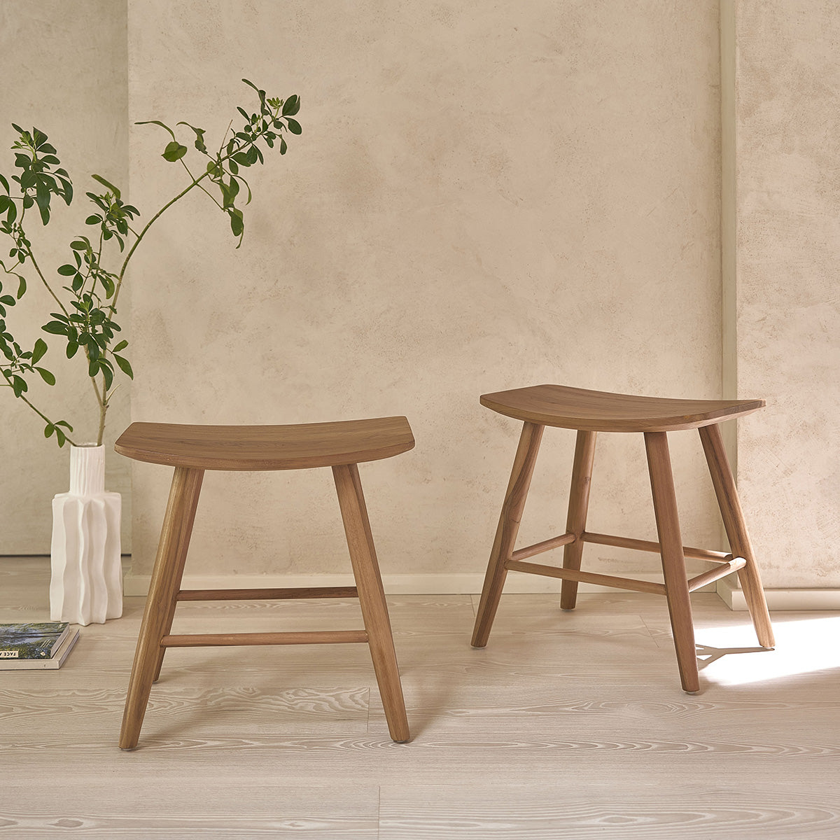 AMBRE - Set di 2 sgabelli in teak massello 45 cm