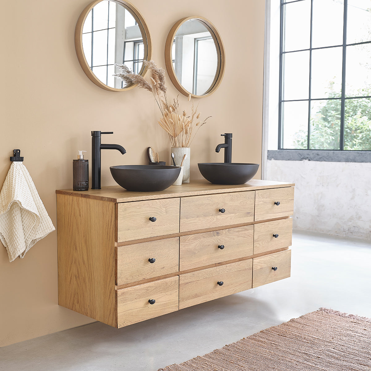ERNEST - Mobile sottolavabo in rovere massello sospeso 140 cm
