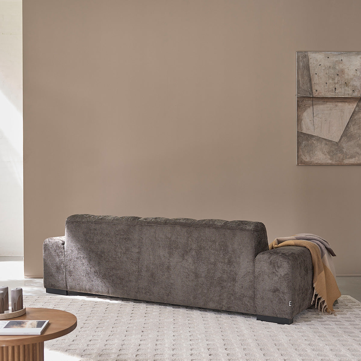 ALPHONSE - Divano dritto a 4 posti in velluto intrecciato moka