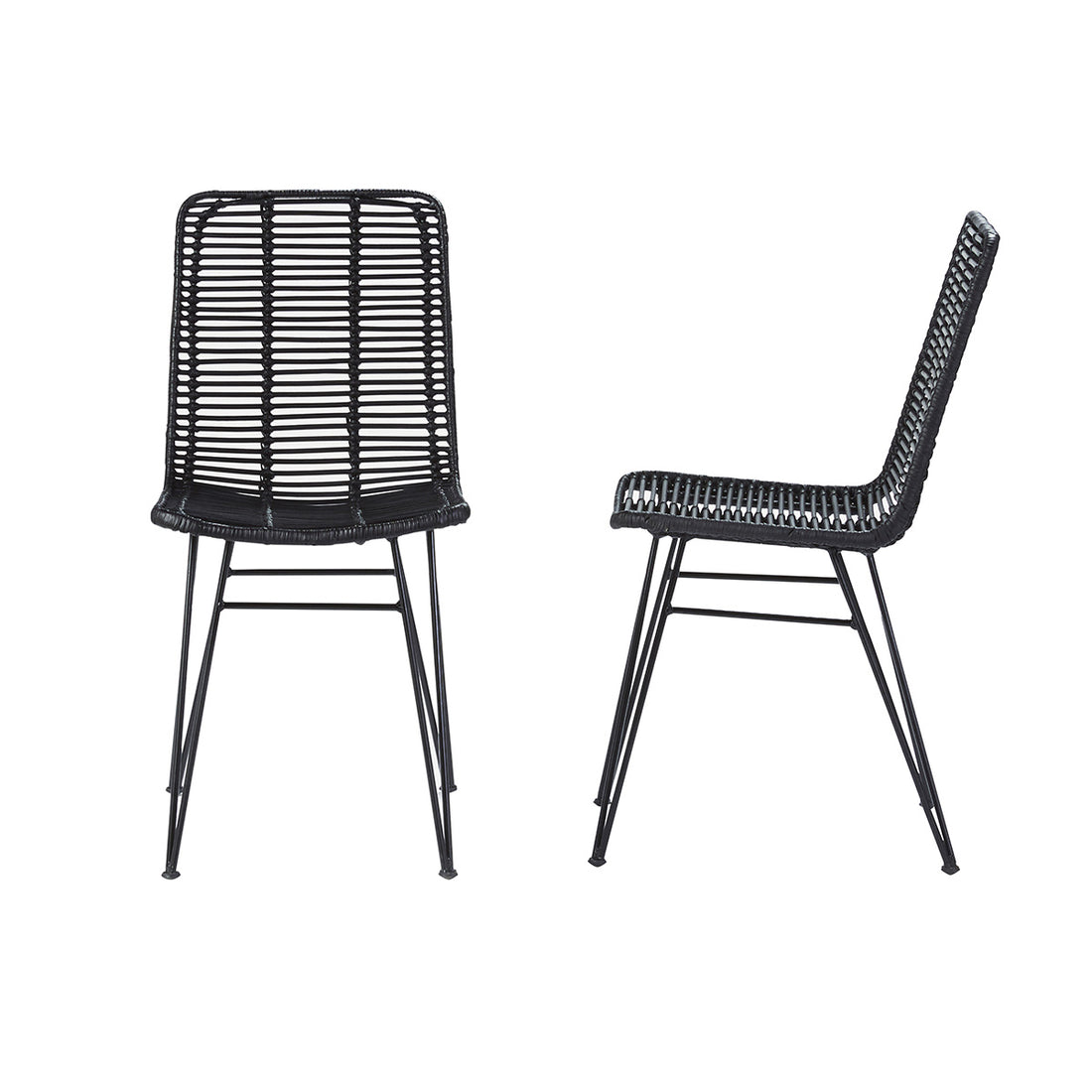 BOHEMA - Lot de 2 chaises en rotin et métal noires