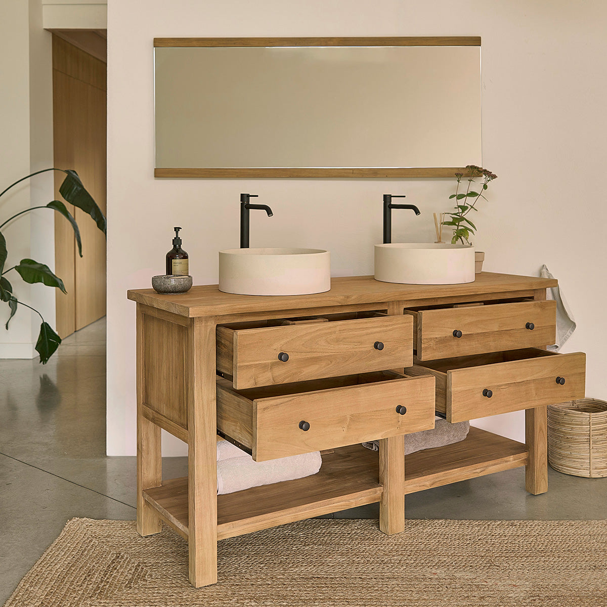 NAHELE - Meuble de salle de bain en teck massif 150 cm