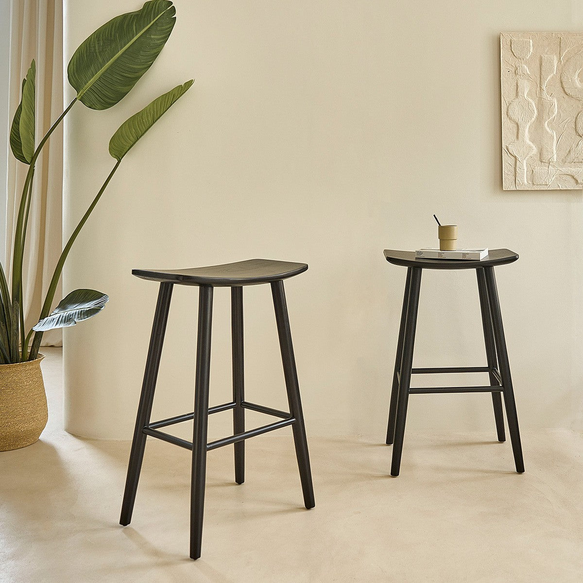 AMBRE - Set di 2 sgabelli in teak massello nero 75 cm