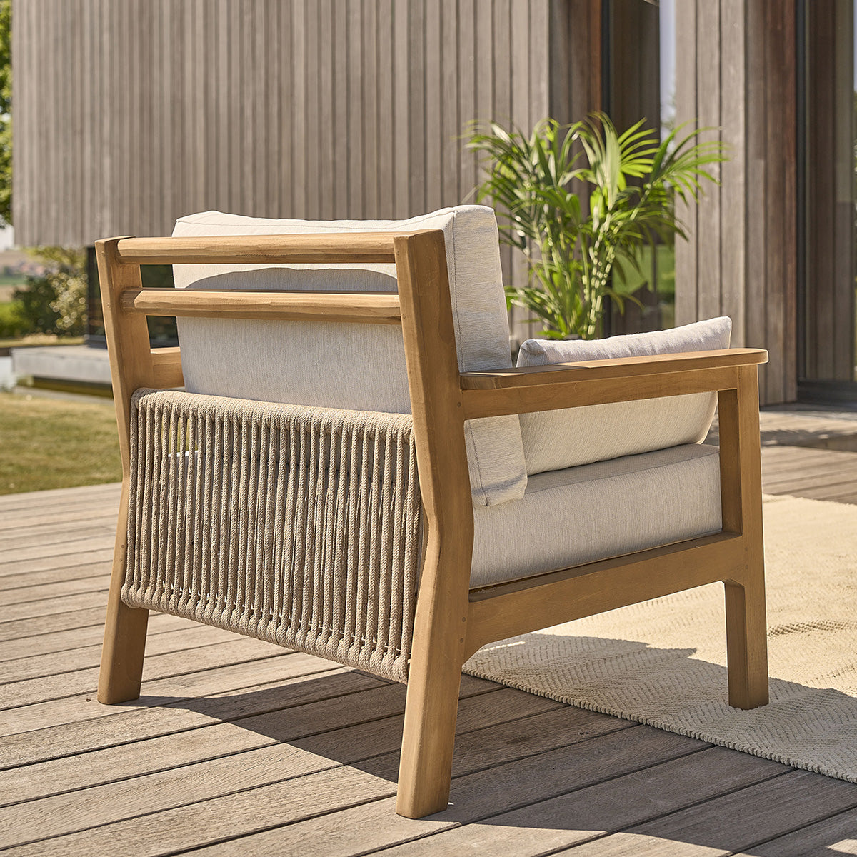 MAORA - Set di mobili da giardino bassi in teak massello con cuscini