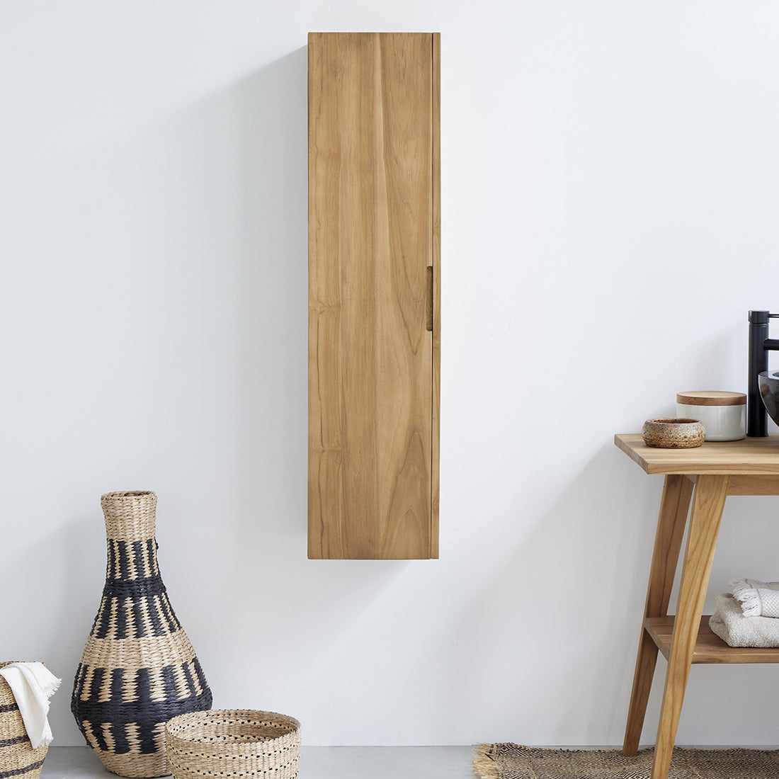 Colonna da bagno sospesa in teak massello 120 cm