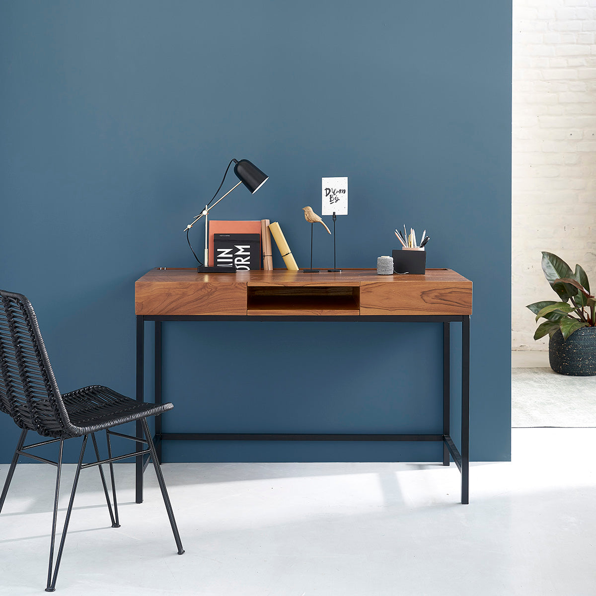 LINA - Bureau en teck massif et métal 120 cm