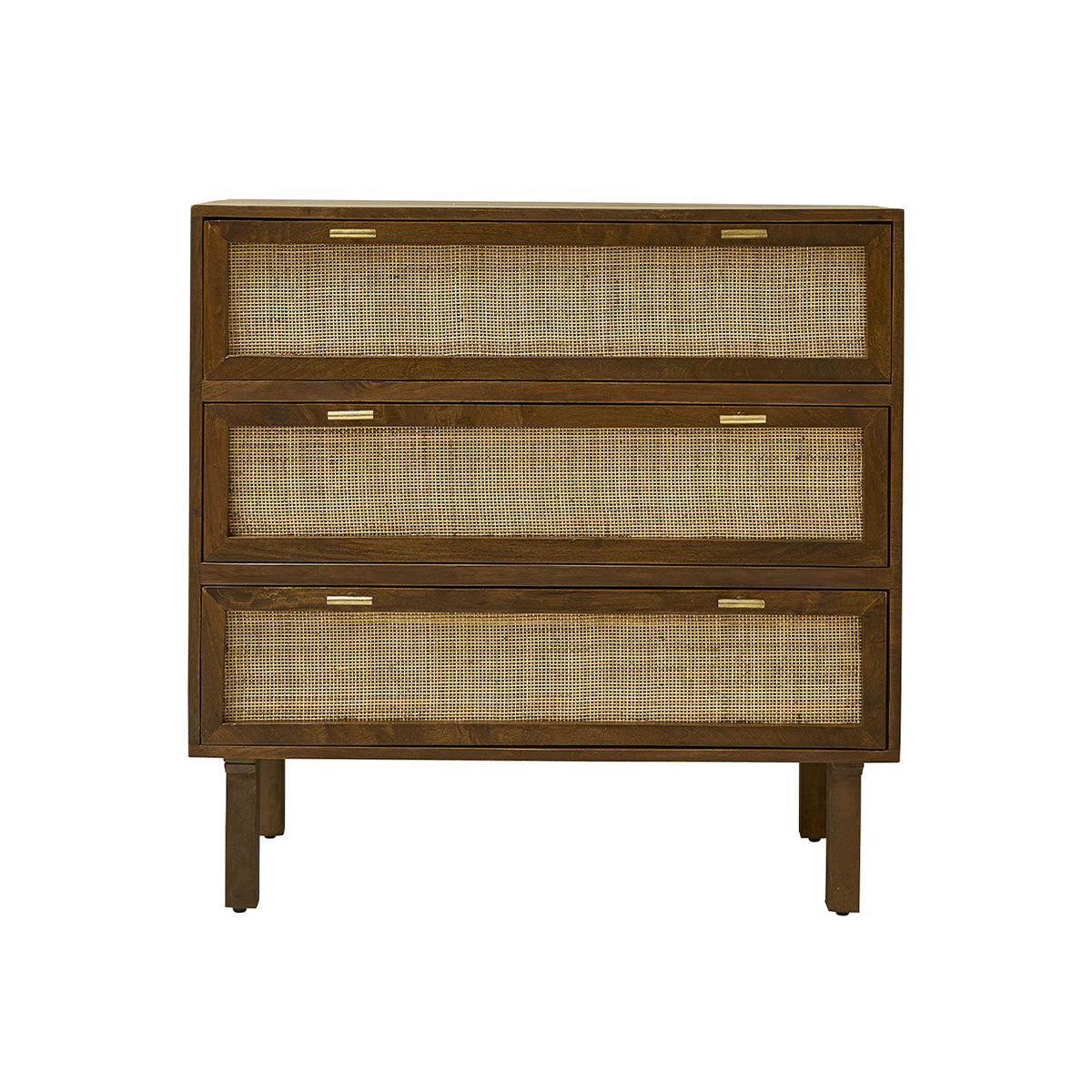 RAPHAEL - Kommode aus massivem Mangoholz und Rohrgeflecht in Walnuss-Finish 90 cm