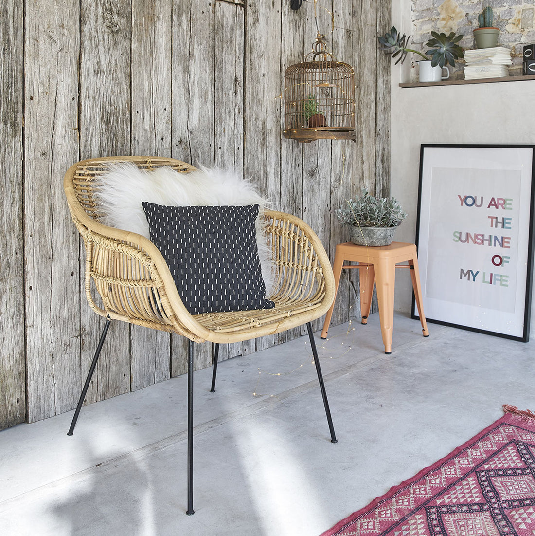 BOHO - Fauteuil en rotin et métal