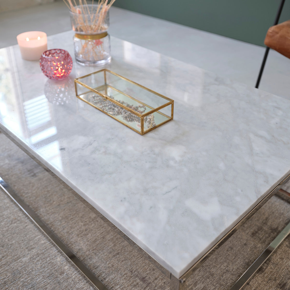 Tavolino in marmo e metallo 120 cm