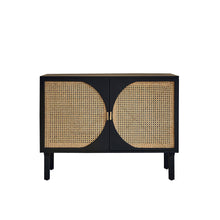 Credenza in mango massello nero e midollino 100 cm