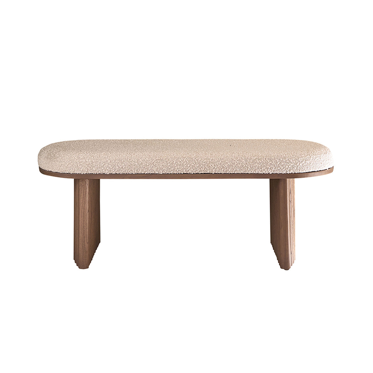 MARLOW - Panca in mindi massello finitura in noce e tessuto bouclé 120 cm
