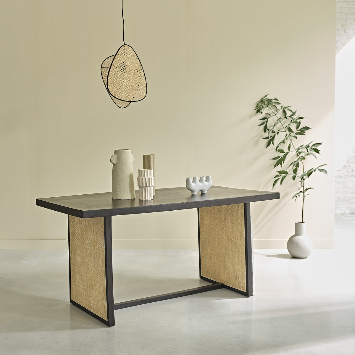 BLAISE - Tavolo in legno di mango massello e midollino 6 pers.