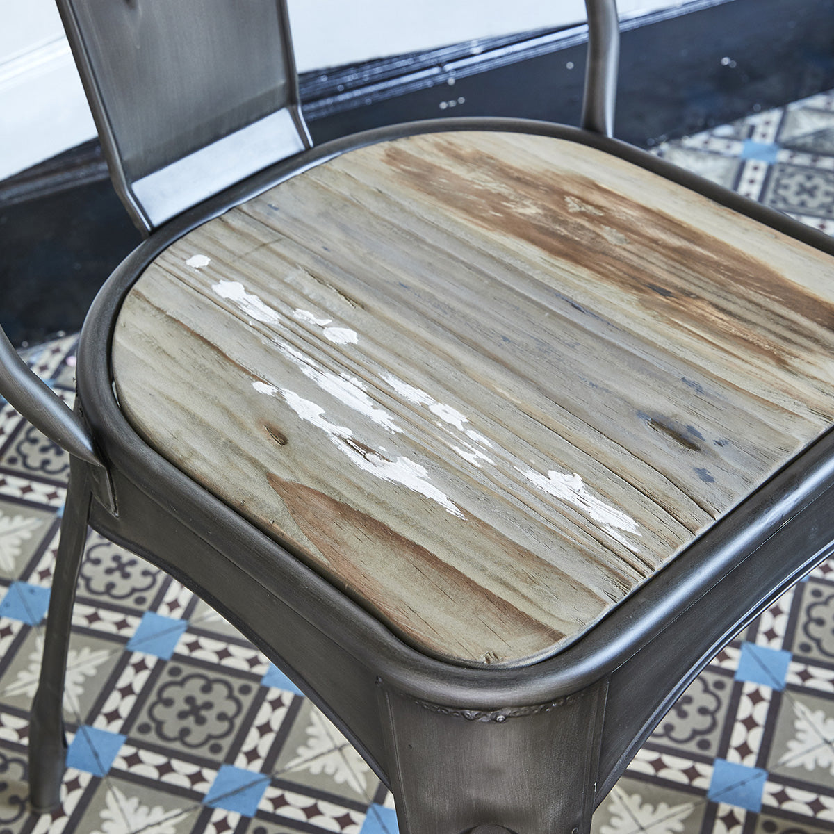INDUS - Set di 2 sedie in legno massello riciclato e metallo