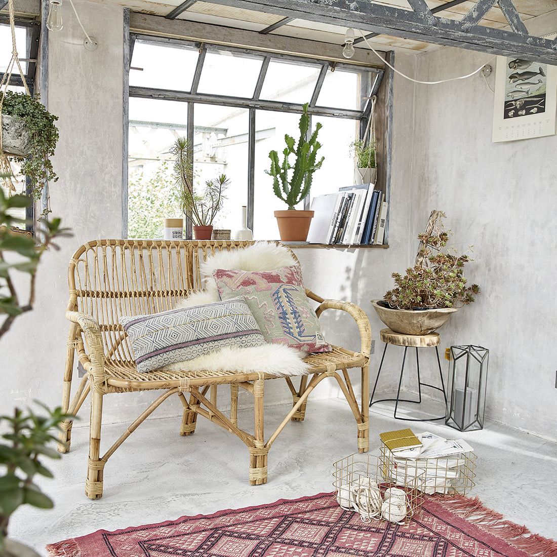 PAOLA - Banquette en rotin vintage