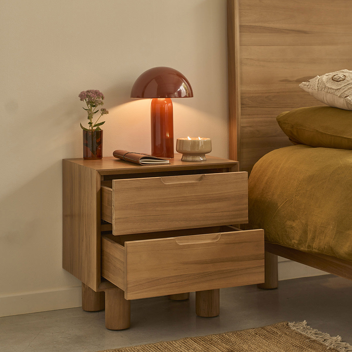 GUSTAVE - Table de chevet en teck massif 50 cm