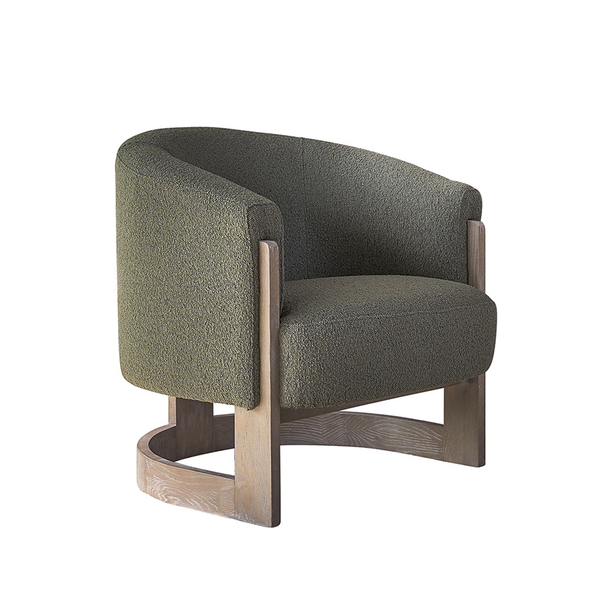 MALO - Sessel aus massiver Eiche und khakifarbenem Bouclé-Stoff