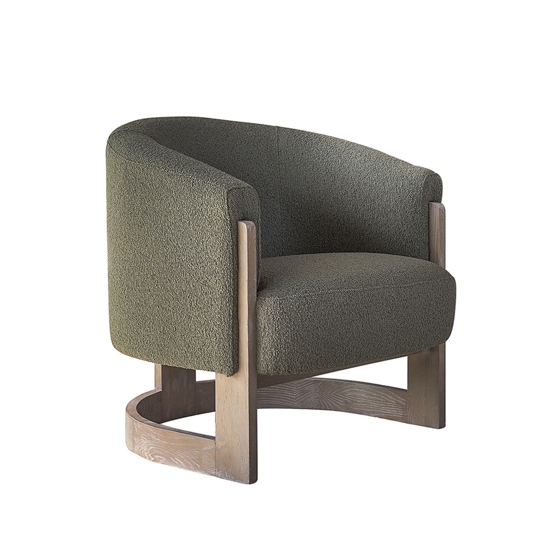 MALO - Fauteuil en chêne massif et tissu bouclette kaki