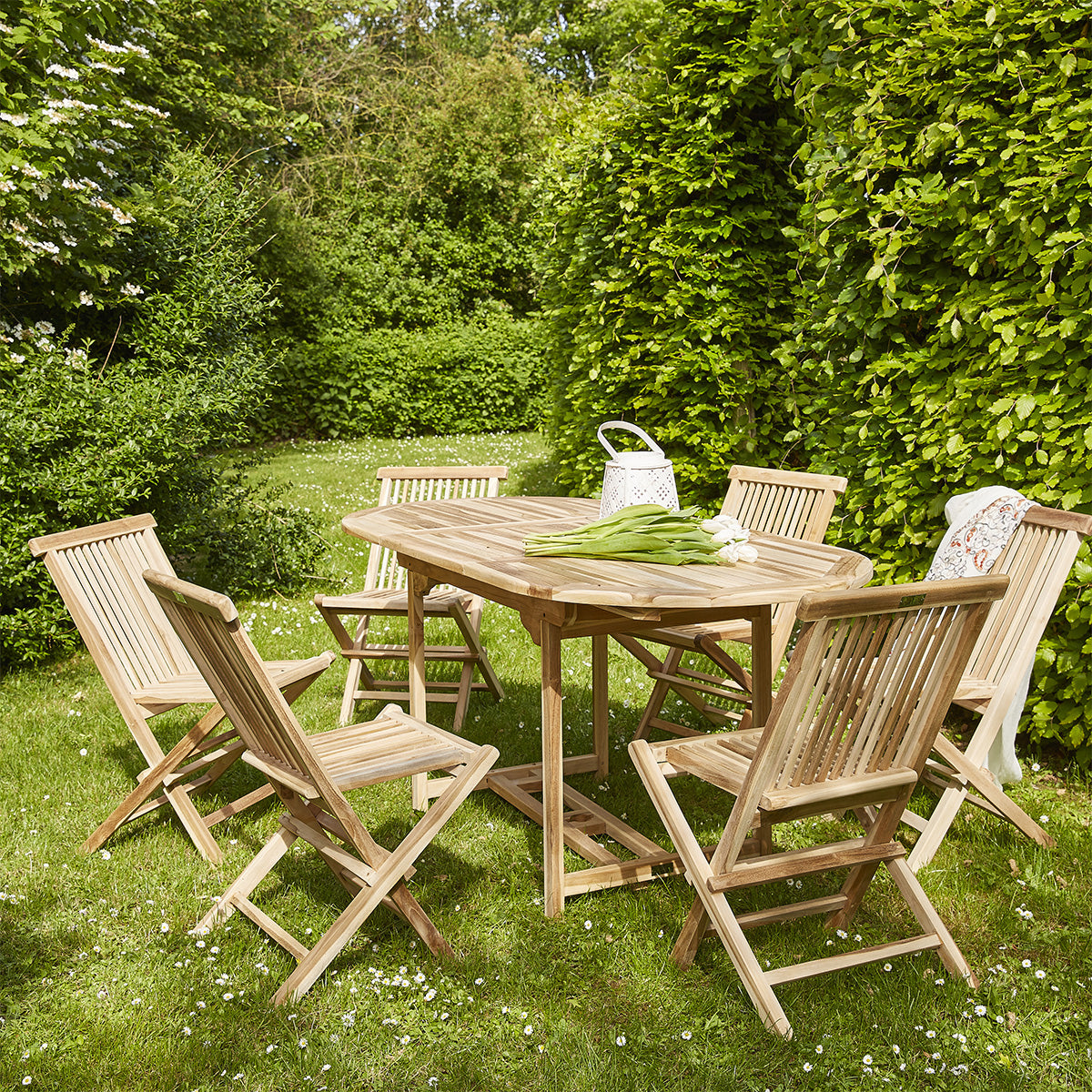 MELBOURNE - Salon de jardin en teck massif extensible 6 pers.