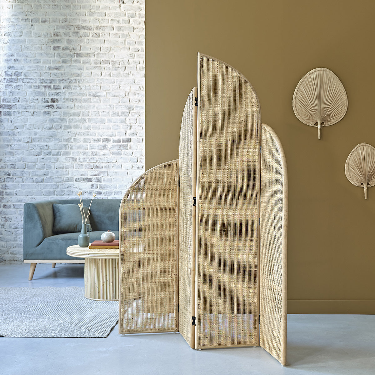 JANE - Raumteiler aus Rattan und Rohrgeflecht 4 Flügel