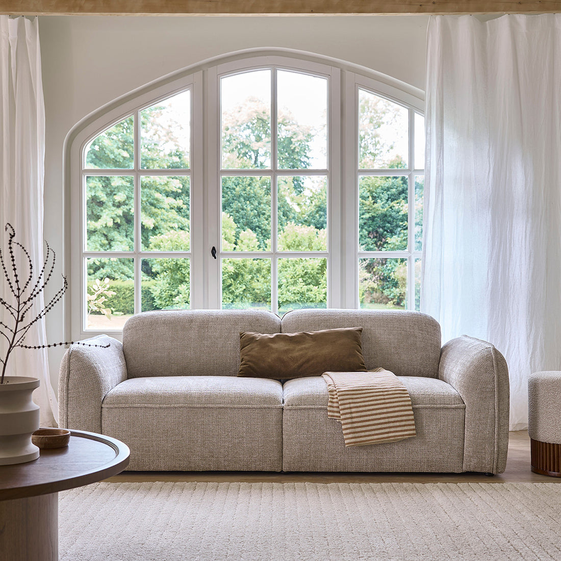 HECTOR - Divano dritto a 3 posti in velluto testurizzato beige