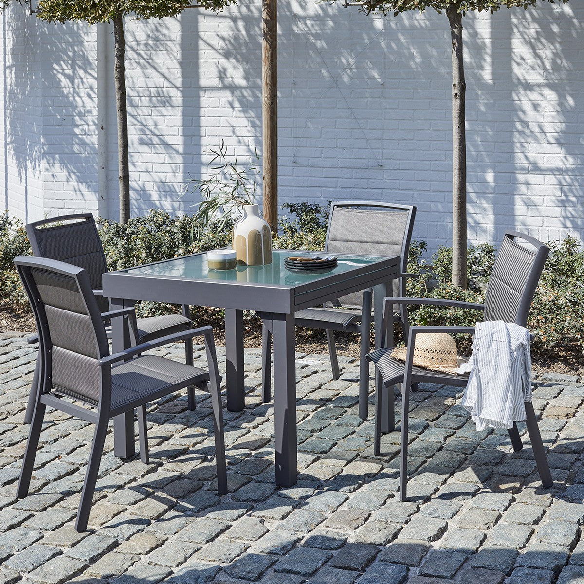 MODULO - Salon de jardin en aluminium gris extensible 4/8 pers.