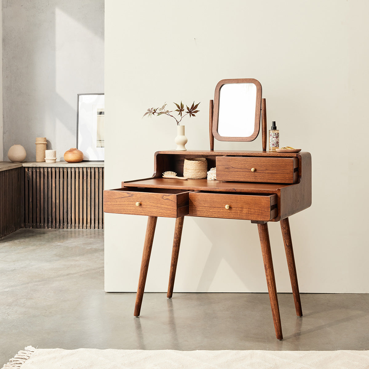 VINTAGE - Bureau en mindi massif finition noyer 90 cm