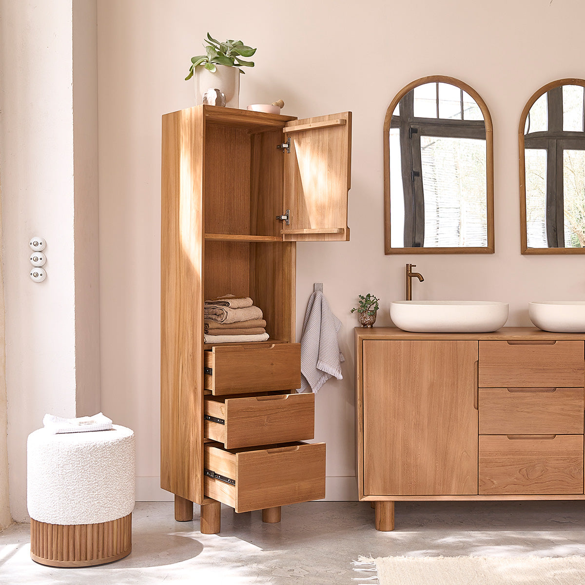 GUSTAVE - Colonna bagno in teak massello 45 cm