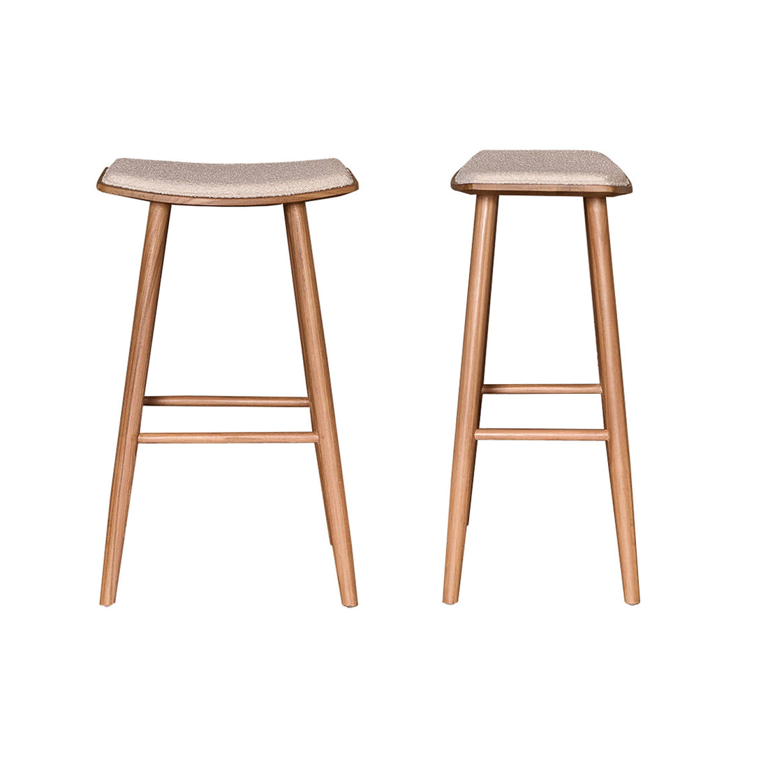 AMBRE - Set aus 2 Barhockern aus massivem Teakholz und Bouclé-Sitz 75 cm