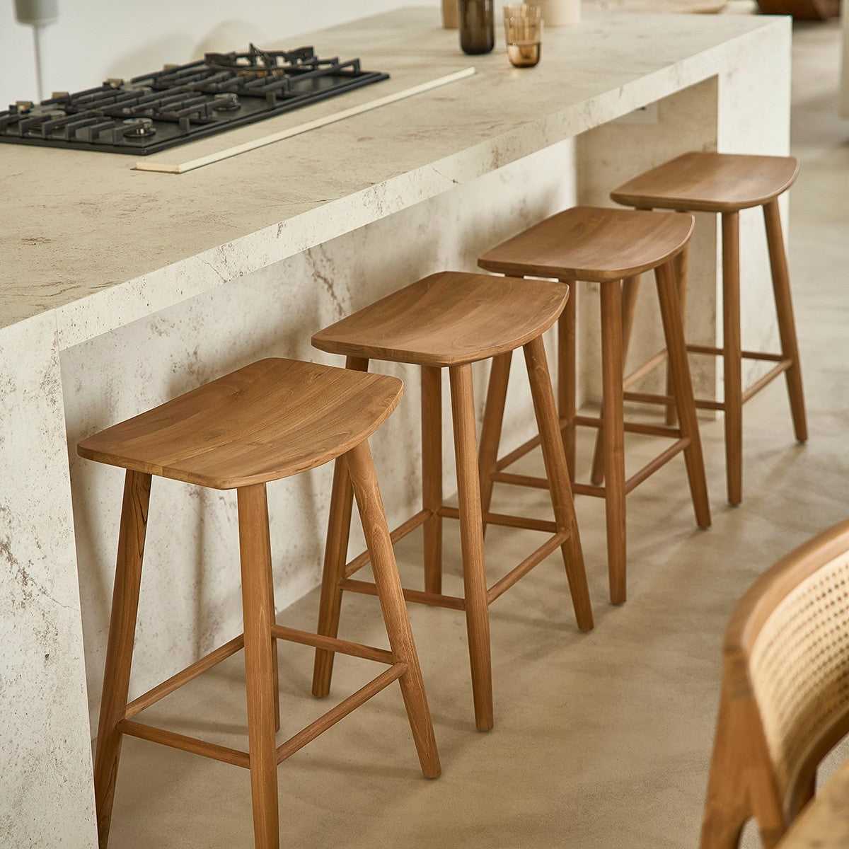 AMBRE - Sgabello da bar in teak massello 75 cm