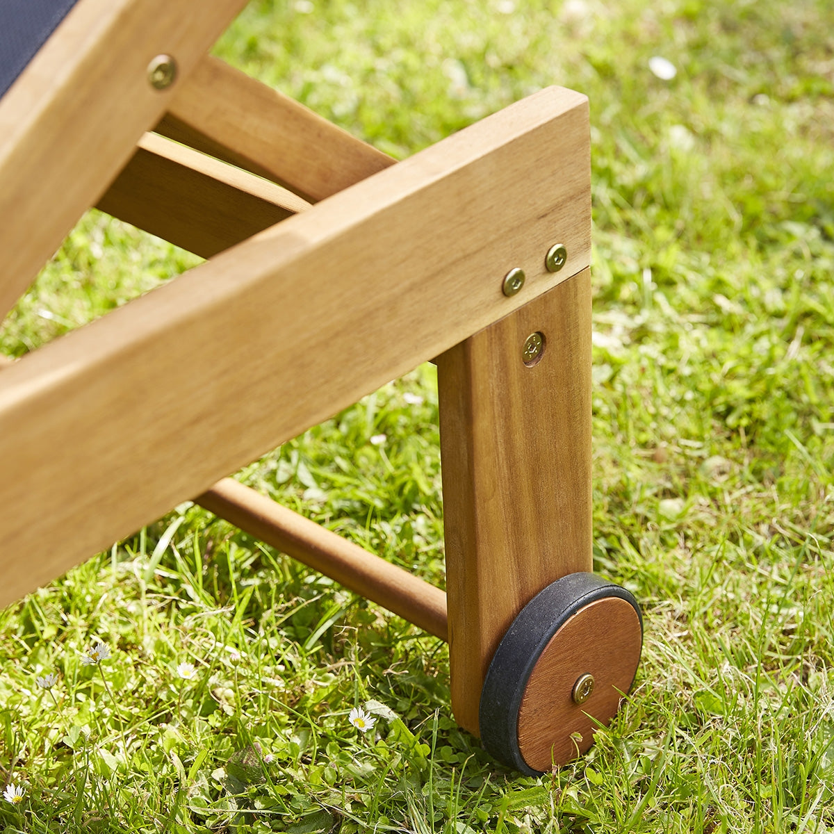 HANOÏ - Bain de soleil en acacia massif et textilène noir