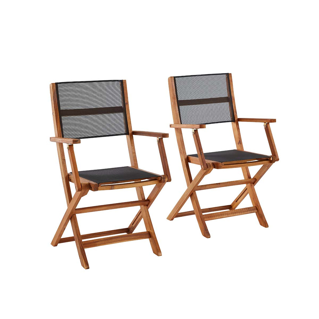 HANOÏ - Fauteuil en acacia massif et textilène noir (lot de 2)