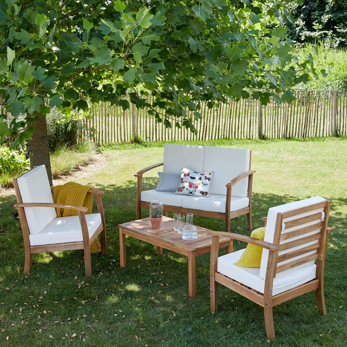 HANOÏ - Set di mobili da giardino in legno di acacia massello 4 pers.