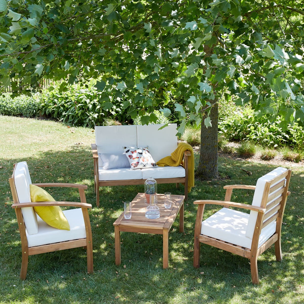 HANOÏ - Set di mobili da giardino in legno di acacia massello 4 pers.