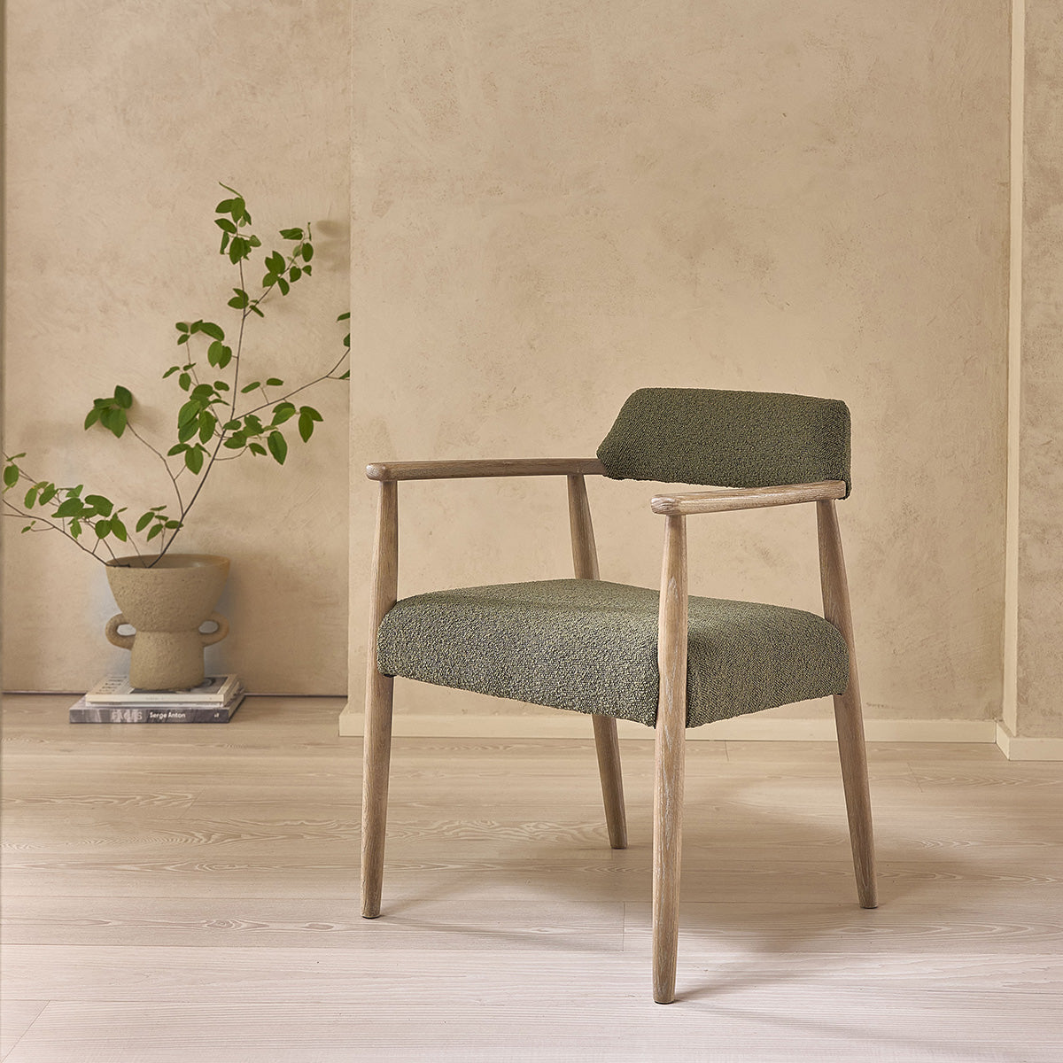 LUISA - Lot de 2 chaises en chêne et tissu bouclette kaki