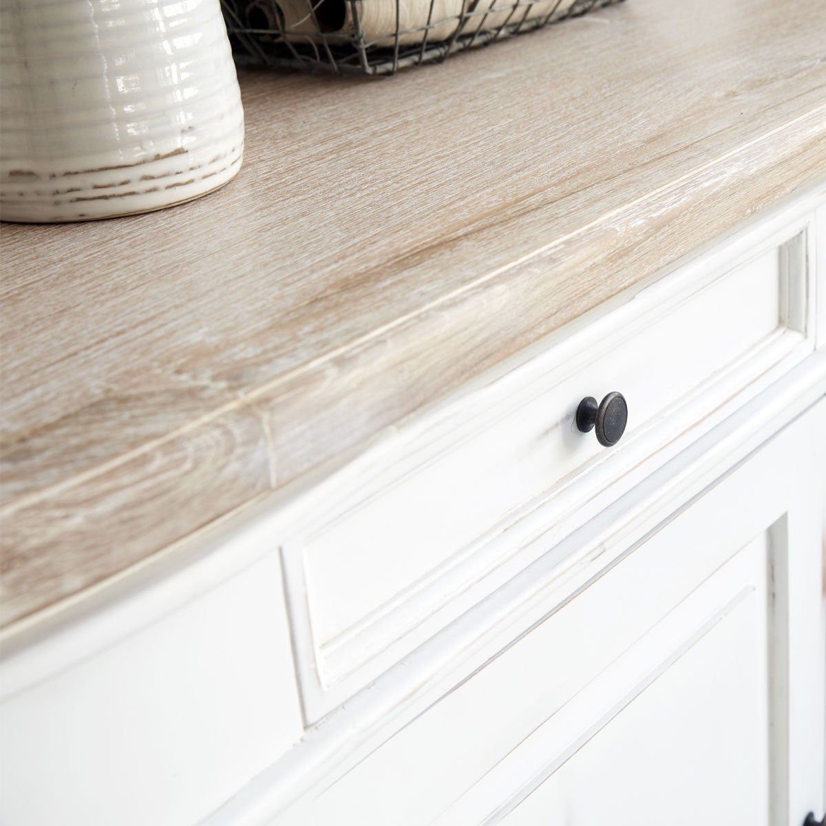 LONDRES - Sideboard aus Mahagoni und massivem Teakholz, 180 cm, weiß