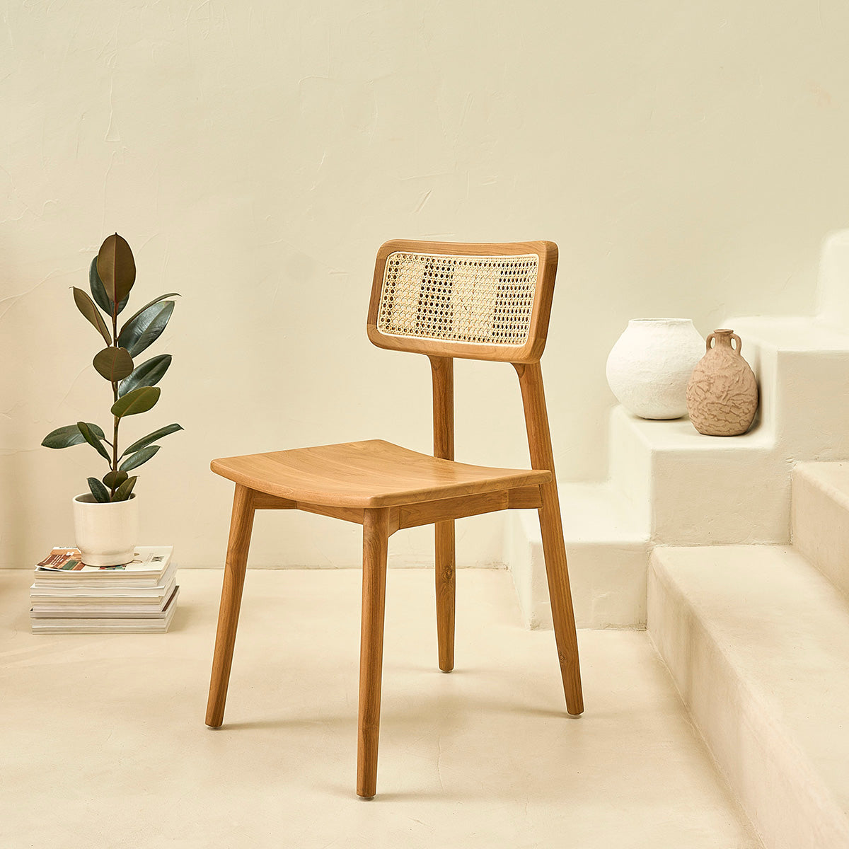 SIXTINE - Set di 2 sedie in teak massello e midollino