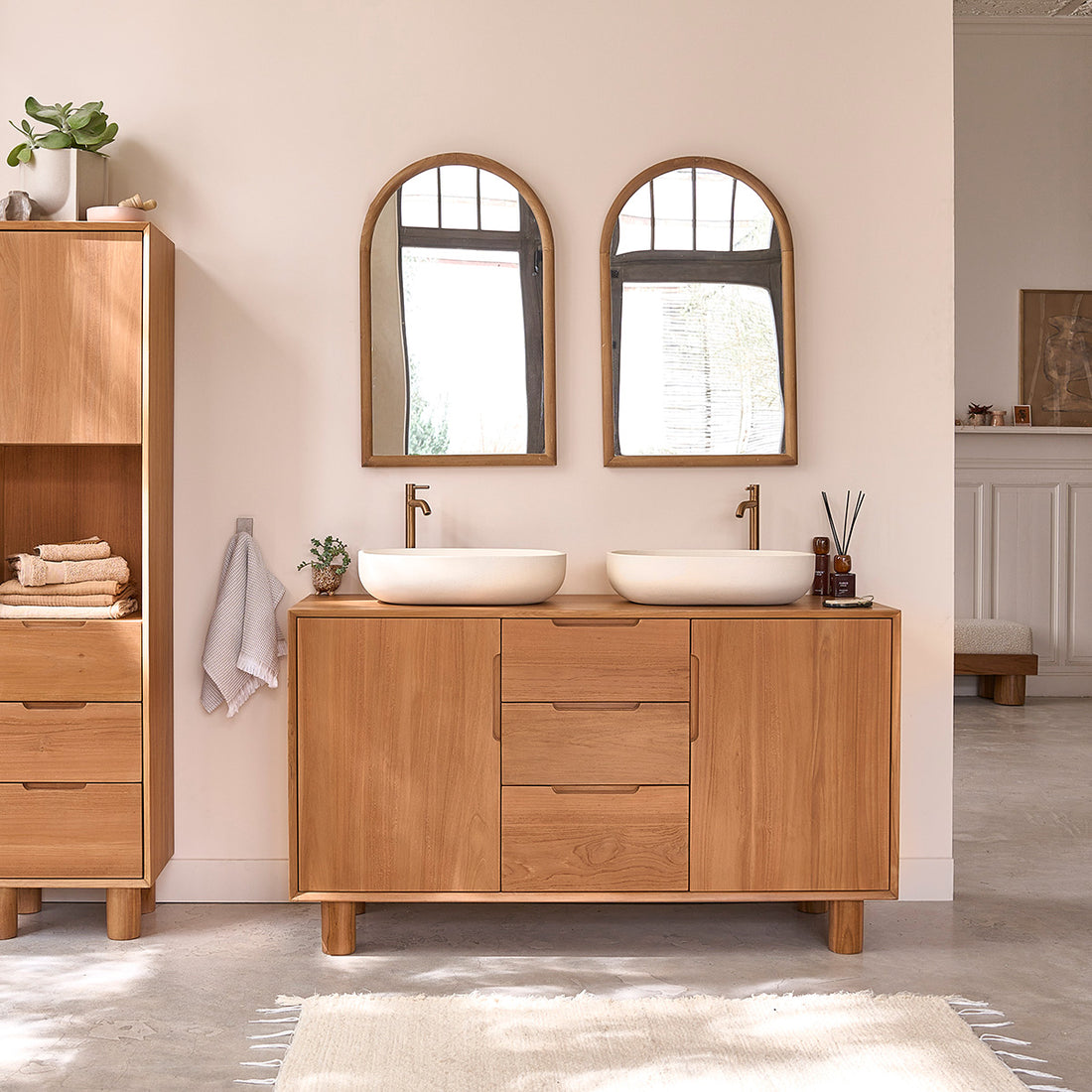 GUSTAVE - Meuble de salle de bain en teck massif 140 cm