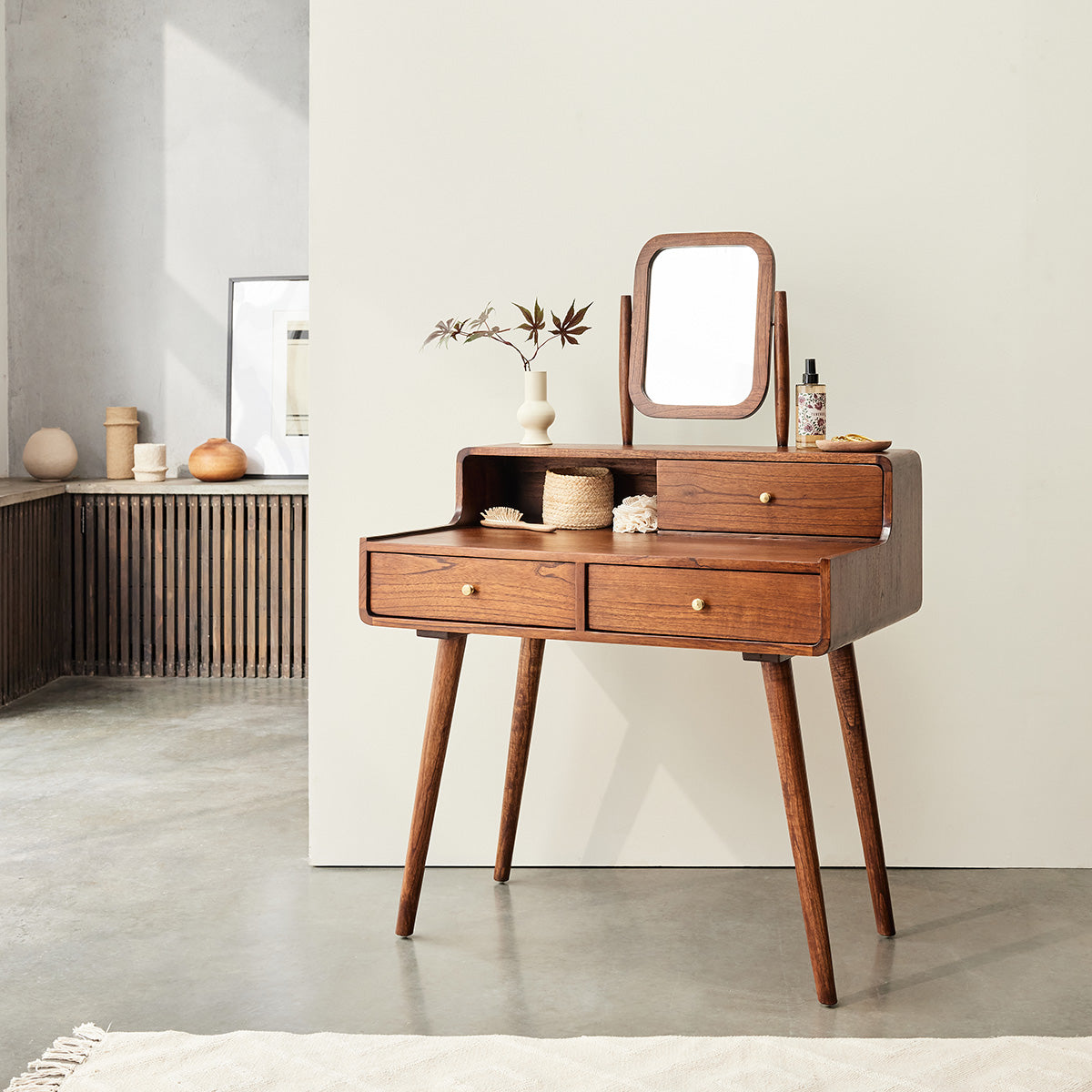 VINTAGE - Bureau en mindi massif finition noyer 90 cm