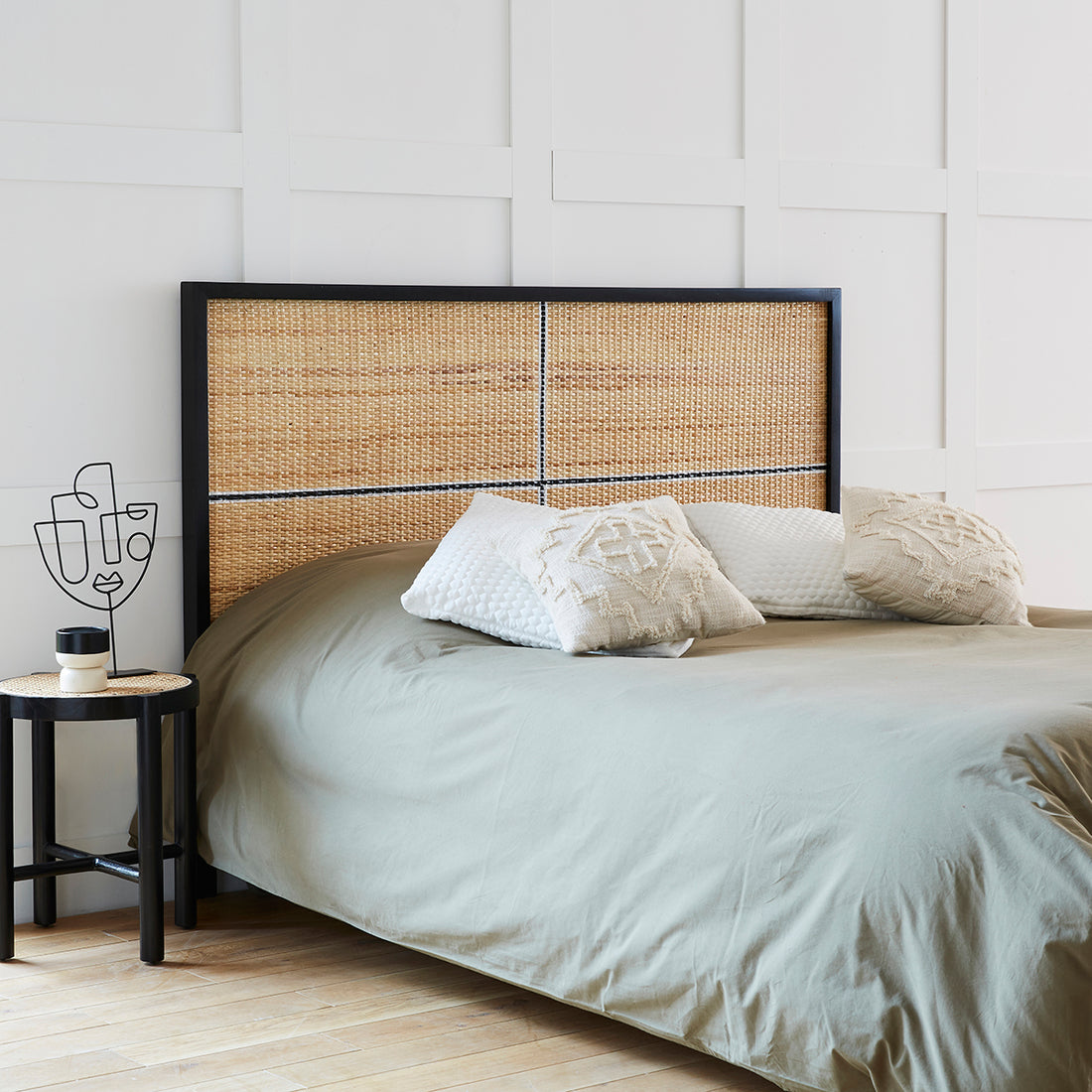 SOHO - Tête de lit en rotin et acajou massif 160 cm