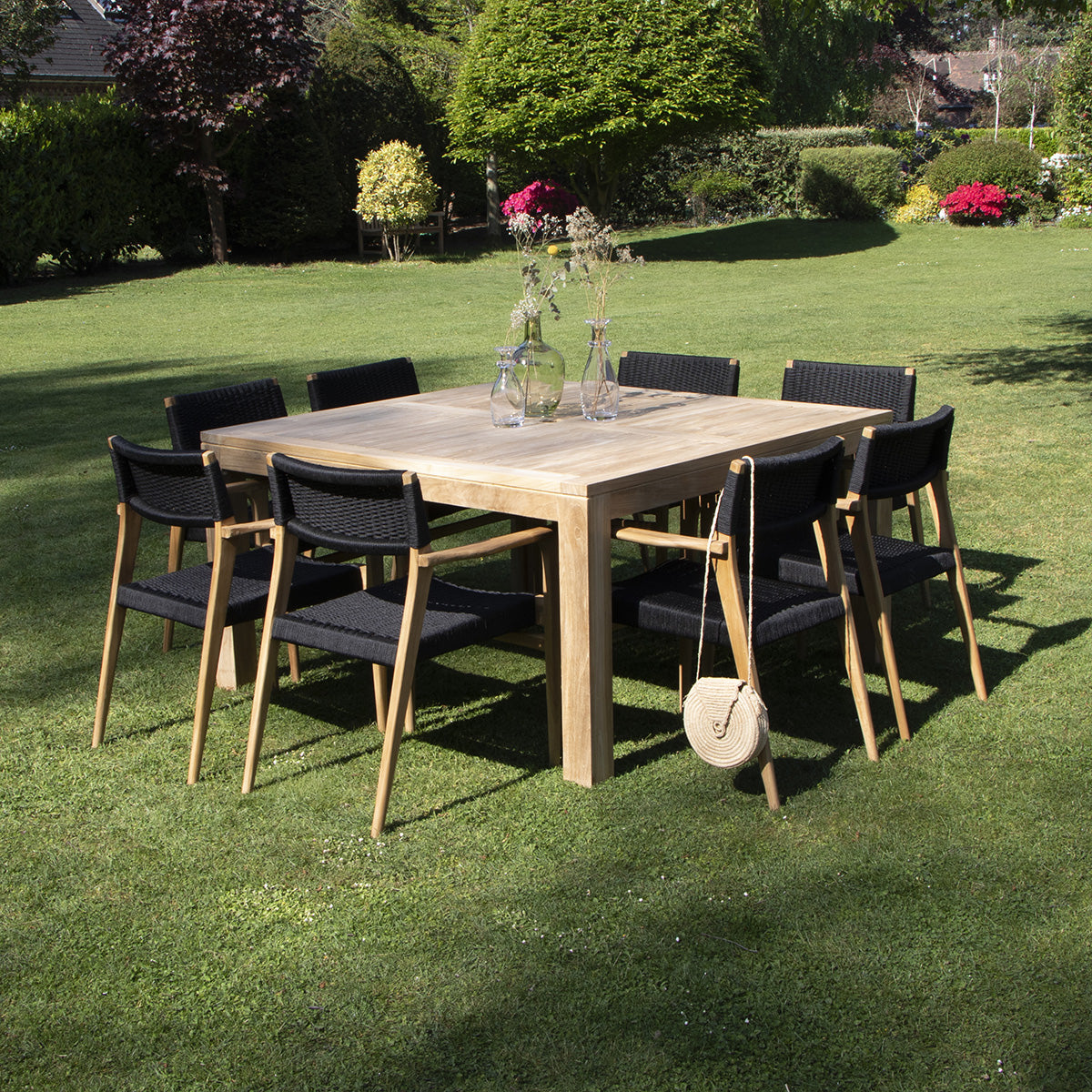 ESTHER - Gartenlounge aus massivem Teakholz und Tauwerk 8 pers.