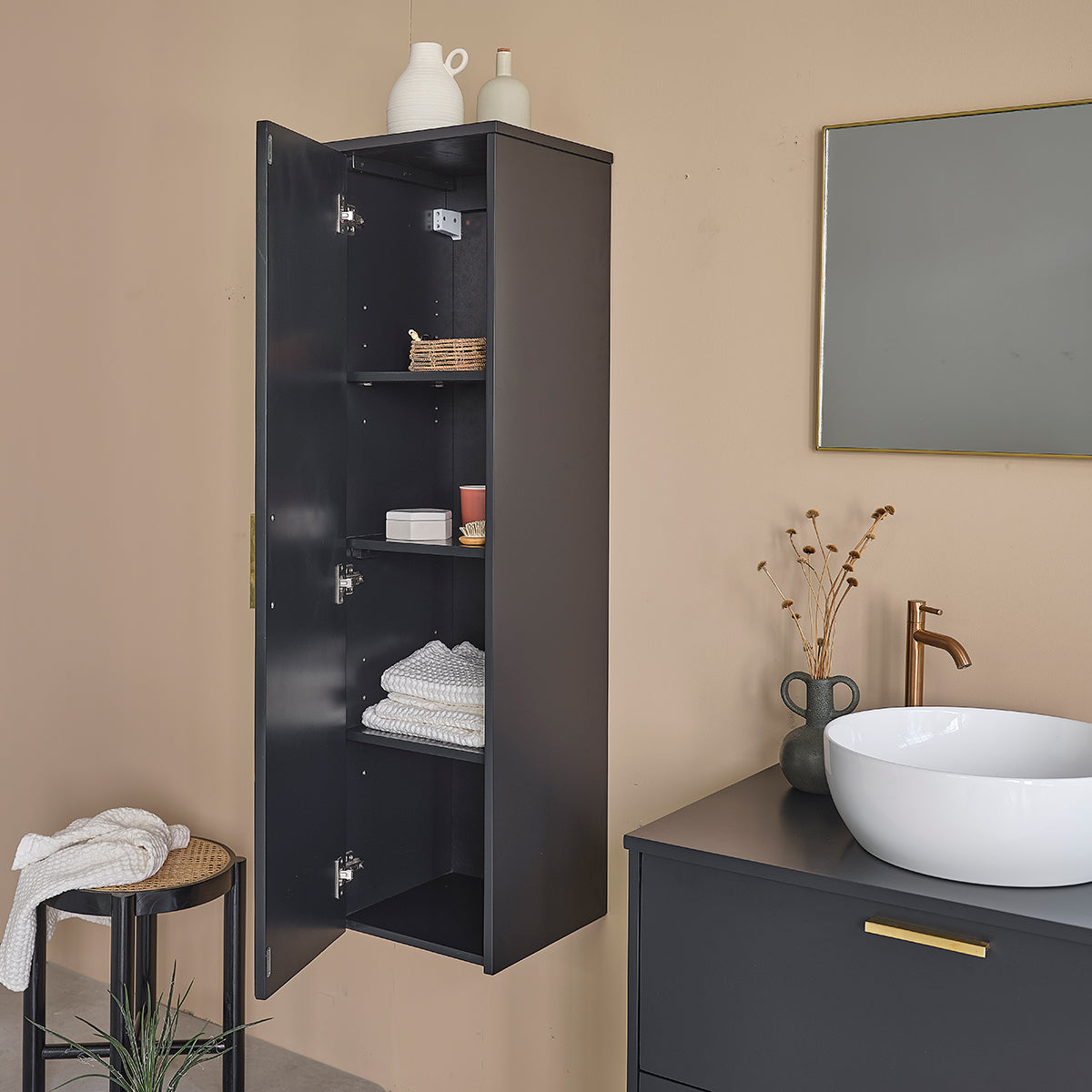 LUNA - Colonna bagno nera in legno di acacia 130