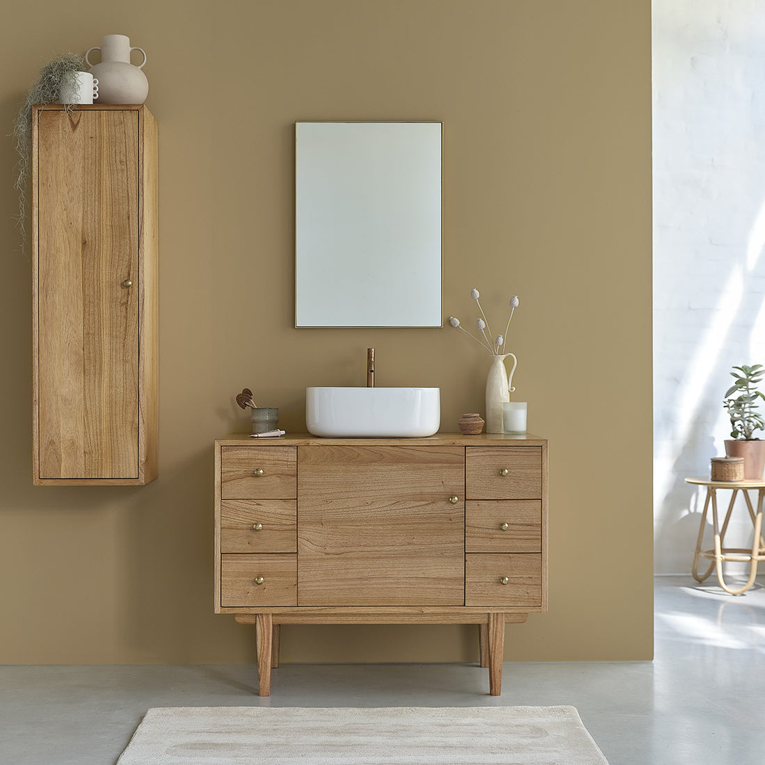 FIFTIES - Mobile per lavabo in mindi massello 100 cm