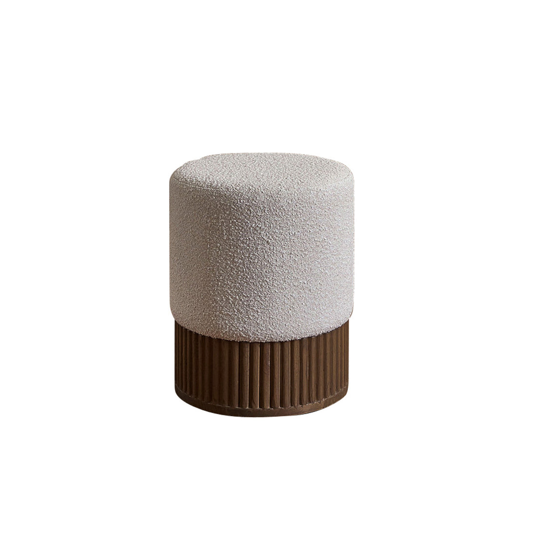 TANE - Pouf en mindi massif et tissu bouclette blanc Ø38 cm