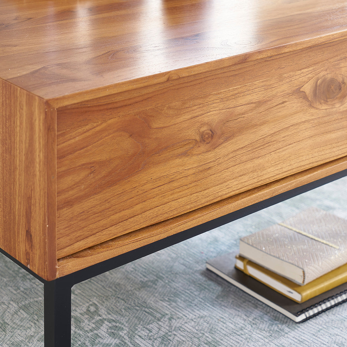 LINA - Table basse en teck massif et métal 70 cm