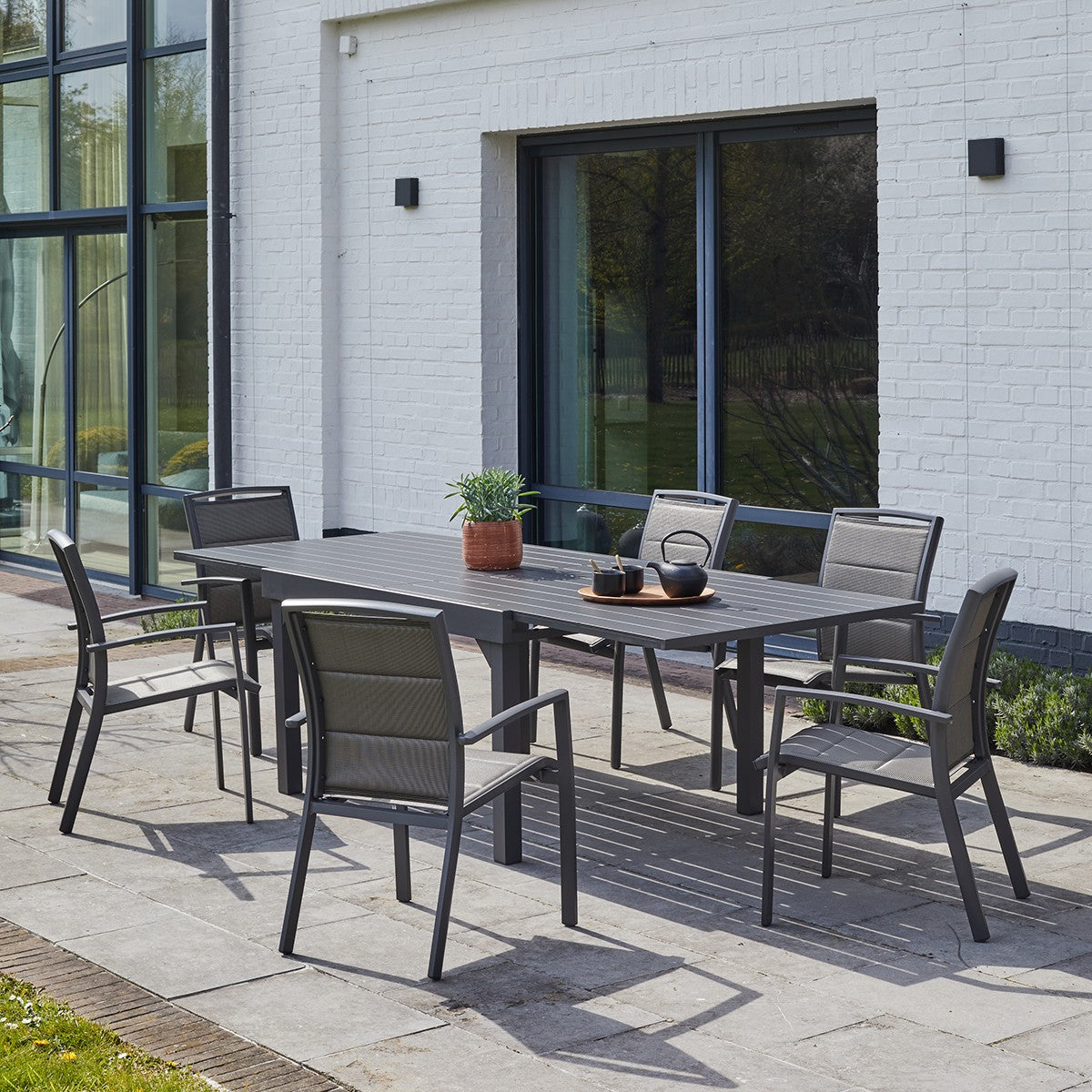 MODULO - Table de jardin en aluminium extensible gris 6/10 pers.