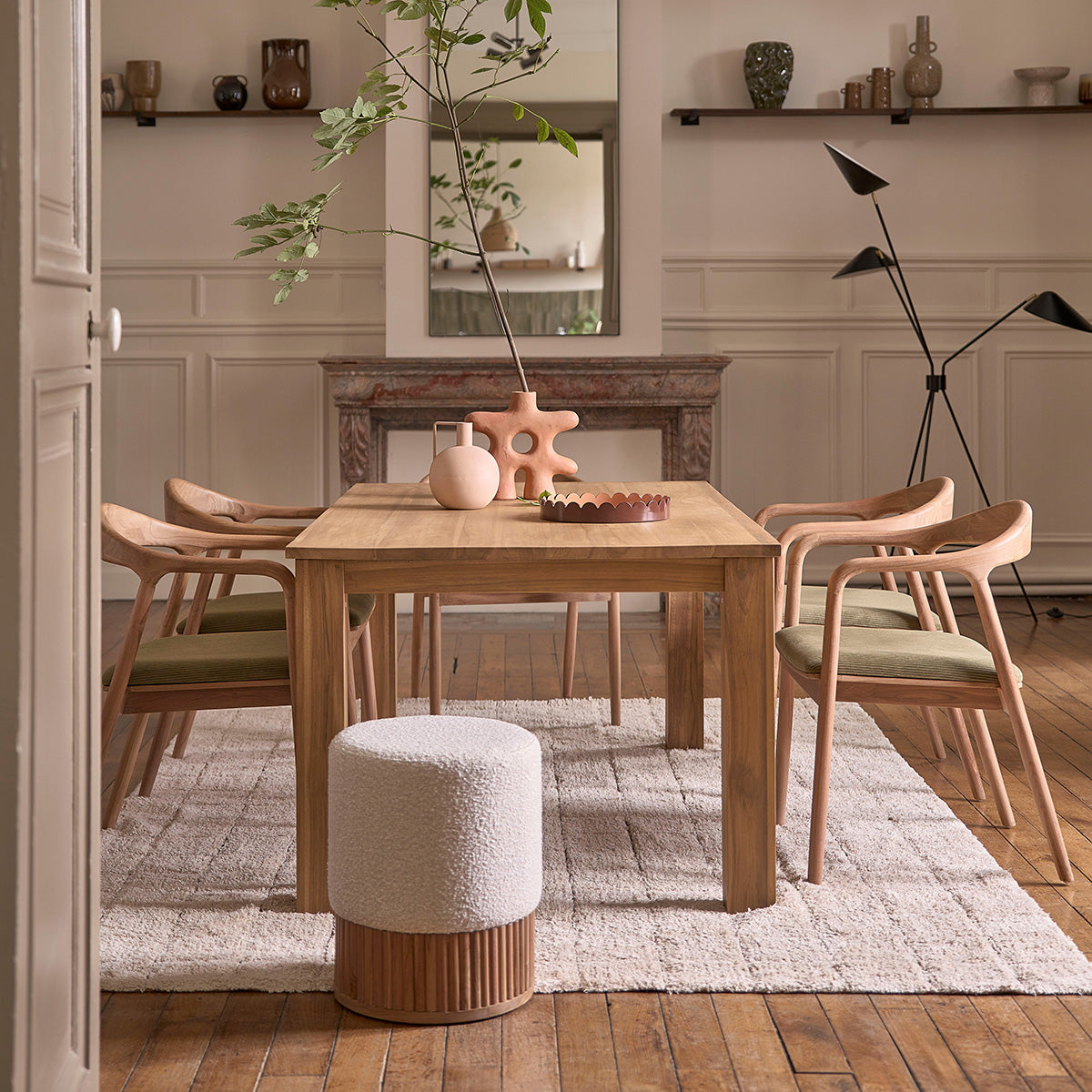 AMBRE - Set di 2 sedie in teak massello con seduta in velluto a coste color kaki