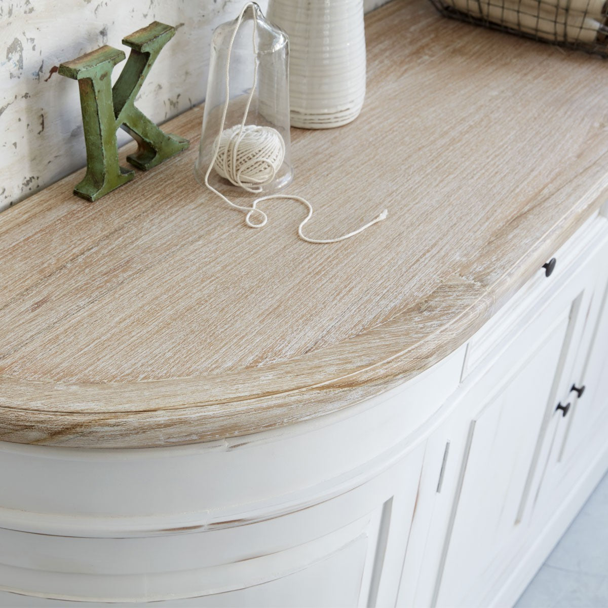 LONDRES - Sideboard aus Mahagoni und massivem Teakholz, 180 cm, weiß