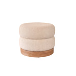 Pouf in teak massello e tessuto bouclé bianco Ø55 cm