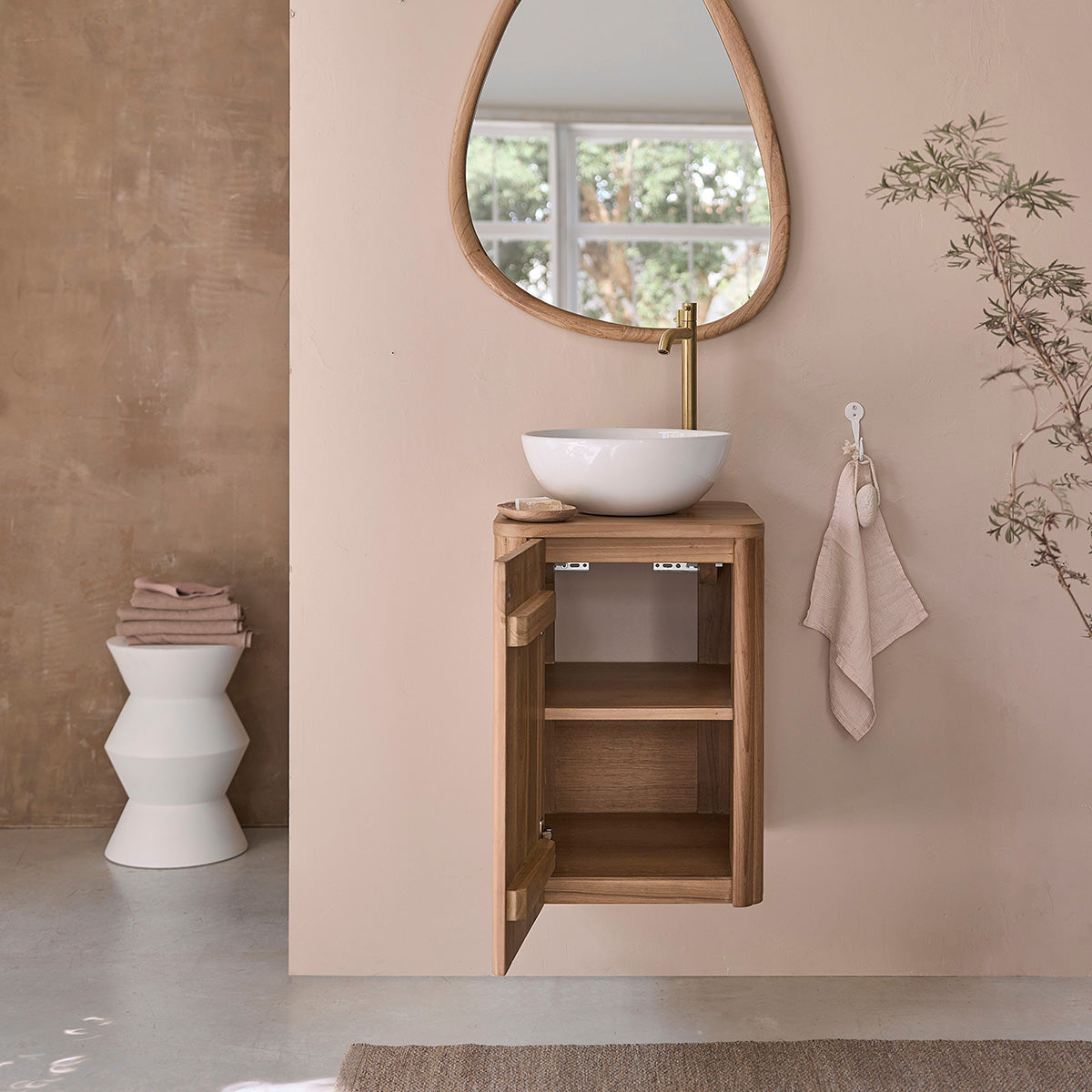 BELIZE - Hängender Waschbeckenunterschrank aus massivem Teakholz 40cm