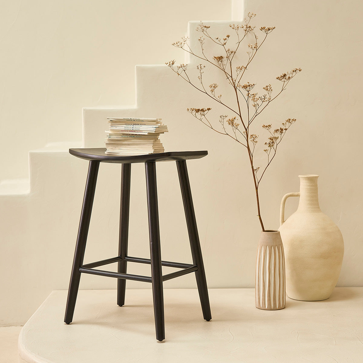 AMBRE - Set di 2 sgabelli in teak massello nero 65 cm