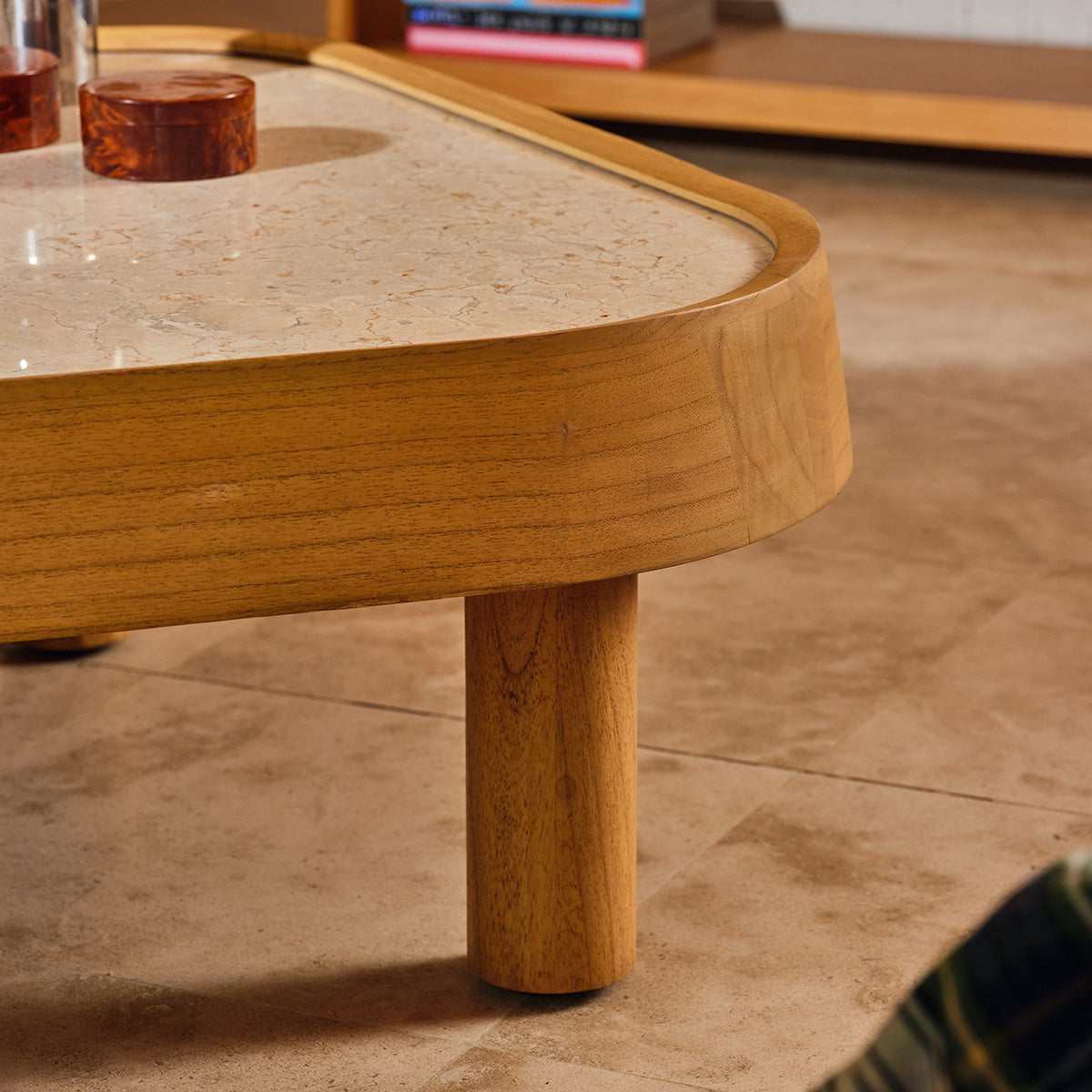 SIMONE - Table basse en mindi naturel et marbre 115 cm